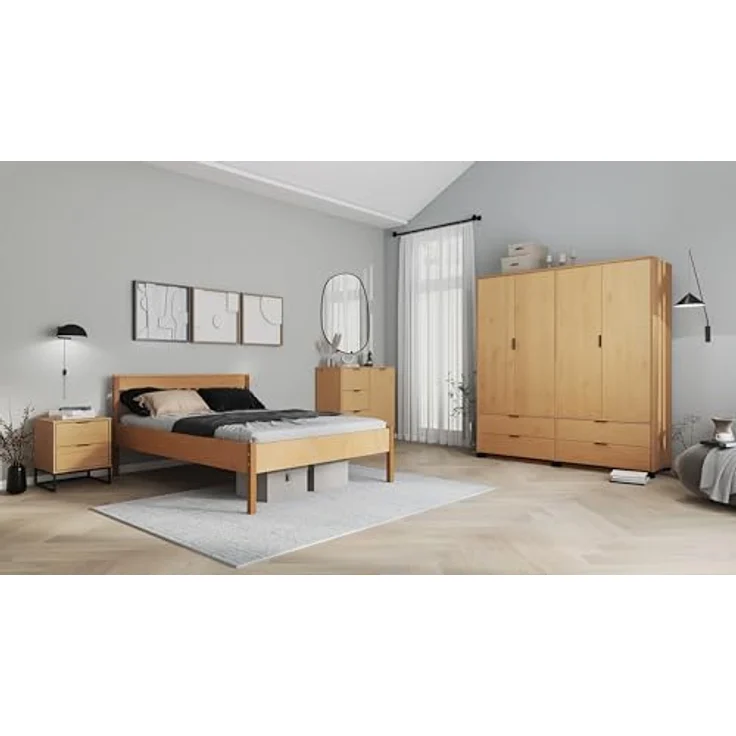 MID.YOU Nachtschrank Schwarz, Eiche, 2 Schubladen, Metall und Kiefer, massiv, 50x59x45 cm, Schlafzimmer – Bild 4