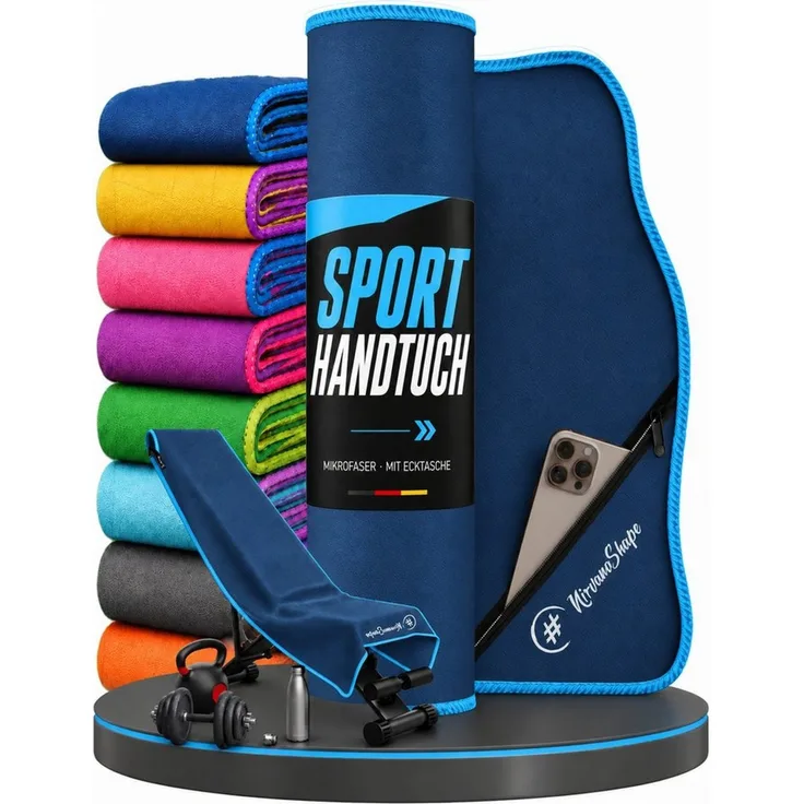 NirvanaShape Sporthandtuch NirvanaShape Mikrofaser Fitnesshandtuch mit Ecktasche und Knöpfen, saugfähig, leicht, schnelltrocknend, für Reisen, Fitness, Yoga, Sauna