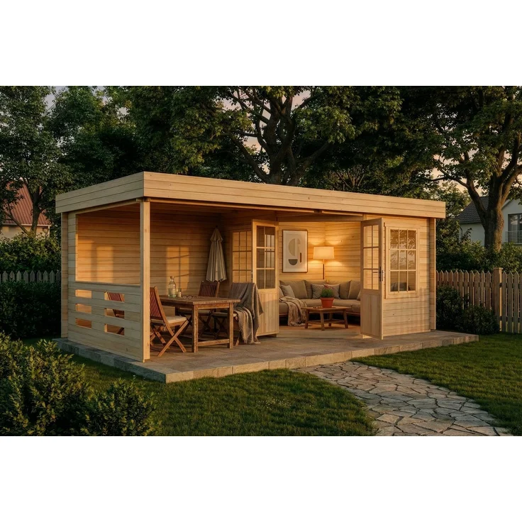 Alpholz Gartenhaus Hanna Gartenhaus aus Holz Holzhaus mit 40 mm Wandstärke inklusive Terrasse Blockbohlenhaus mit Montagematerial – Bild 2