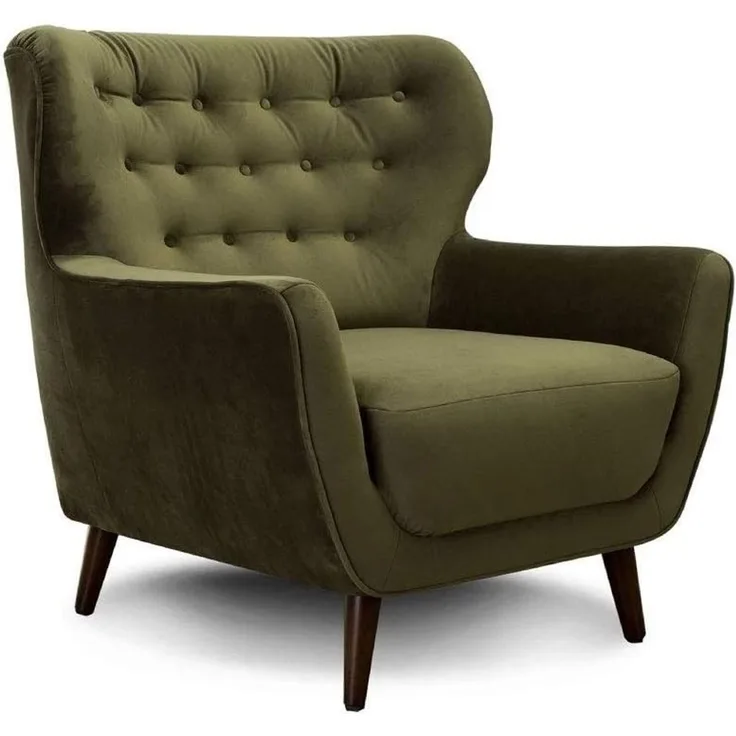 CAVADORE Sessel Abby / Retro-Polstersessel im Samt-Look mit Knopfverzierung / 87 x 89 x 88 / Samtoptik, grün