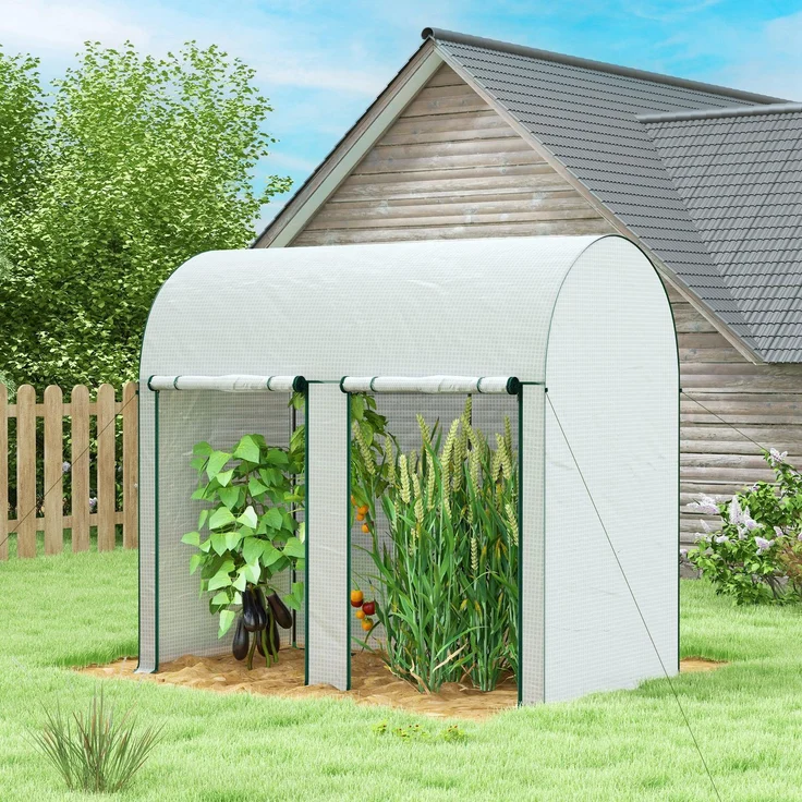 Wohnora-m² großes Gartengewächshaus, Maße 2 m (L) x 1 m (B) x 1,78 m (H), 2 aufrollbare Türen mit Reißverschluss, Stahl, hochdichtes PE (140 g/m²), UV-beständig, weiß,H 1780cm x T 1020cm x B 1000cm – Bild 2