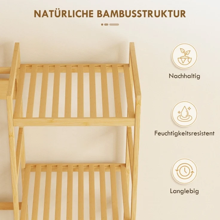 Standgarderobe B 104 x T 33 x H 175 cm aus Bambus mit Sitzbank und Schuhablage – Bild 6