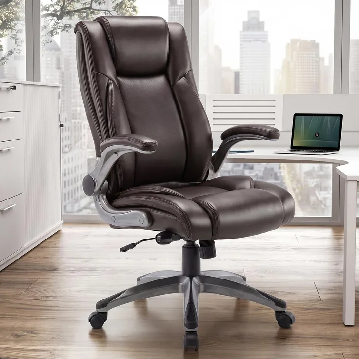 COLAMY Bürostuhl Ergonomisch, Ergonomischer Büro 360° Drehstuhl für Office, Chefsessel mit Hoher Rückenlehne, Schreibtischstuhl Lederstuhl mit Verstellbarer Neigungsverschluss, Braun