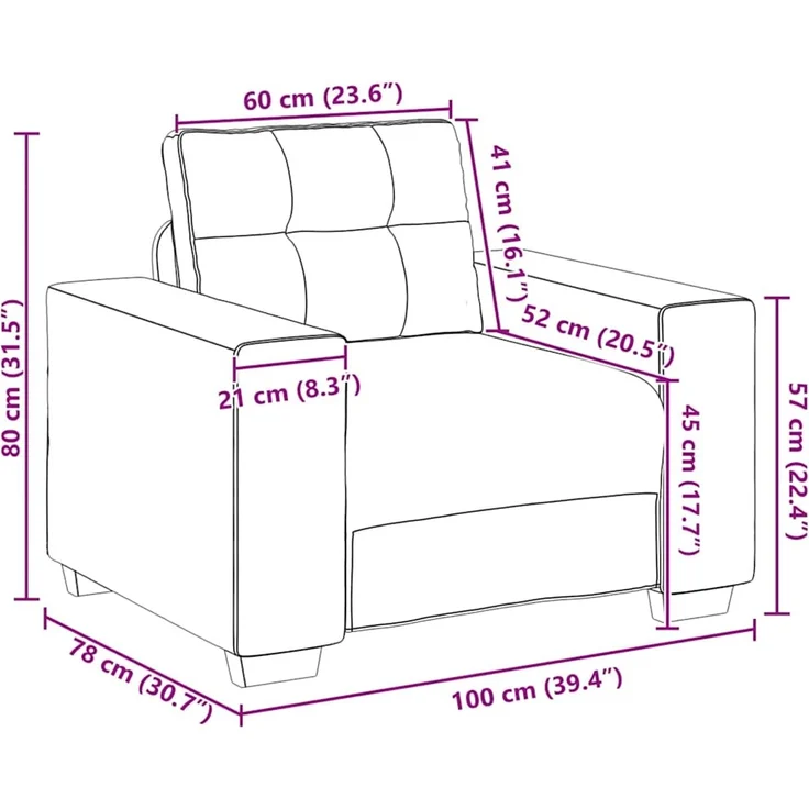 vidaXL Sofa-Sessel Weinrot 100x78x80 cm Stoff 4105061 – Bild 9