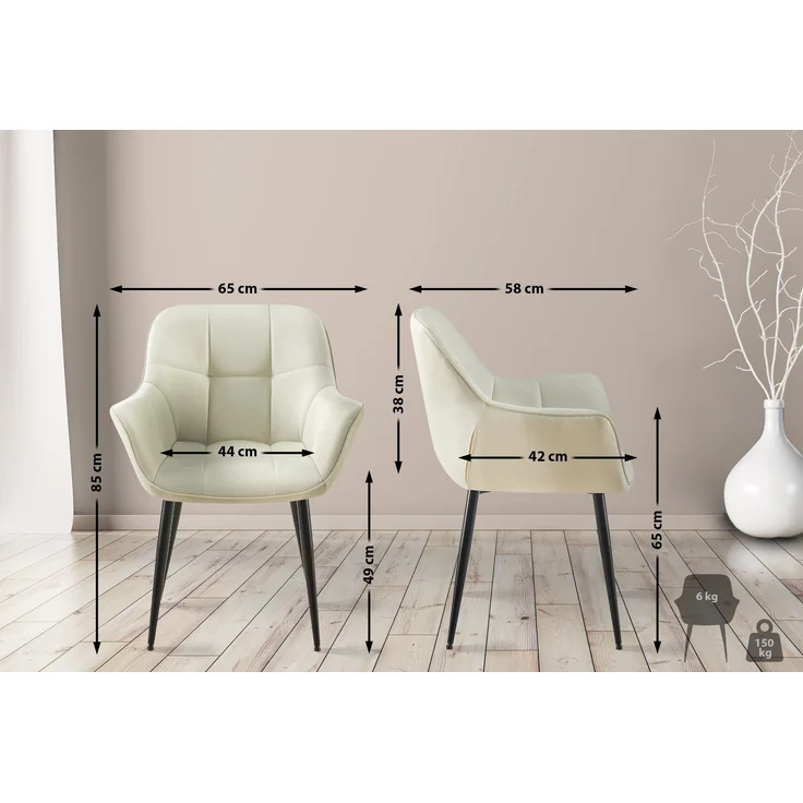 Esszimmerstuhl GUNIM - Stoff Creme 65x58x85 cm | Essstühle Esszimmerstühle Küchenstühle Wohnzimmerstühle – Bild 8