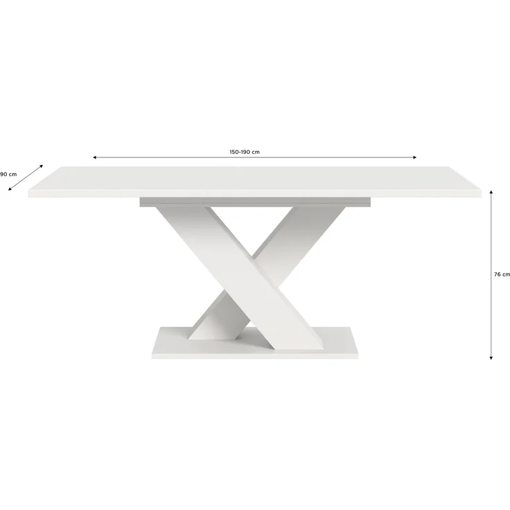 Ausziehbarer Esstisch (B/H/T): 150-190x76x80 in weiß Nachbildung mit X-Fußgestell – Bild 3