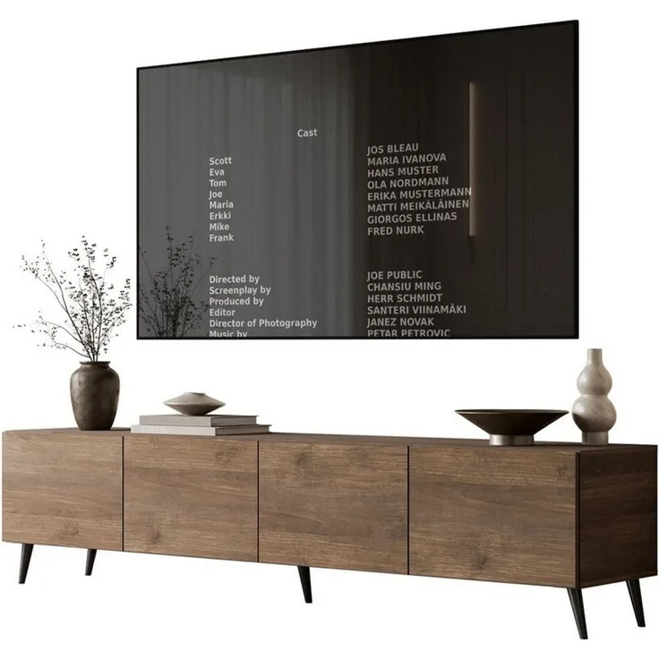 ALLHOUSE24 TV-Schrank LOGANTE Nussbaum modernes TV-Lowboard PUSH-OPEN System (2 x Schränke 100 cm breit) Breite 200 cm