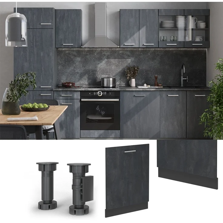 Geschirrspülblende R-Line Schwarz Beton 60 cm ohne Arbeitsplatte Vicco – Bild 3