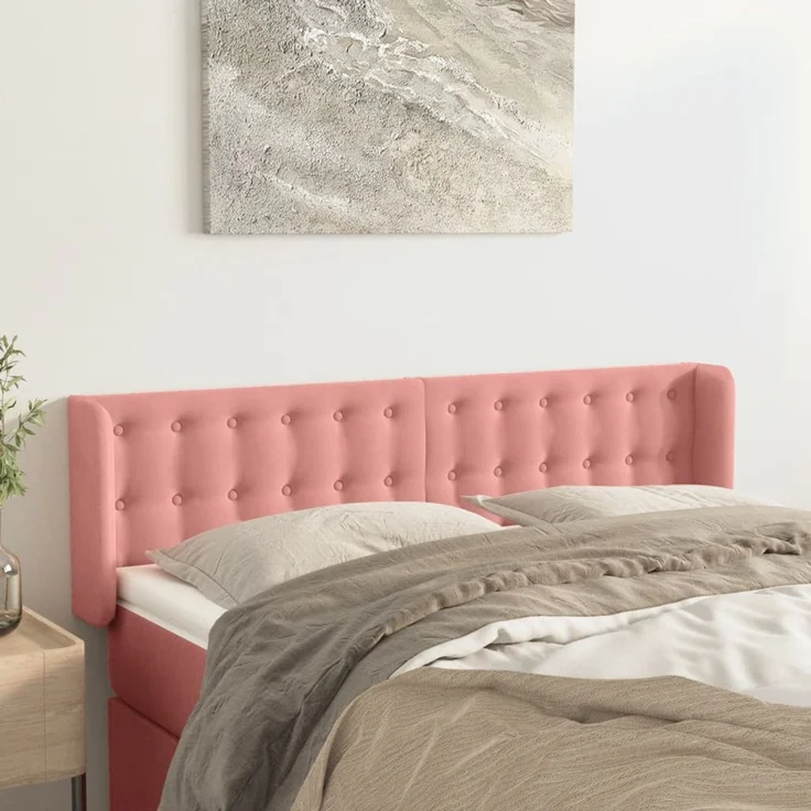 vidaXL Kopfteil mit Ohren Rosa 147 x 16 x 78/88 cm Samt 3119255 – Bild 1
