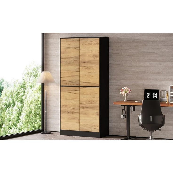 Flieks Aktenschrank 80 x 35 x 180 cm mit verstellbaren Einlegeböden, Soft-Close-Türen und Stauraum, Schwarz-Eiche – Bild 10
