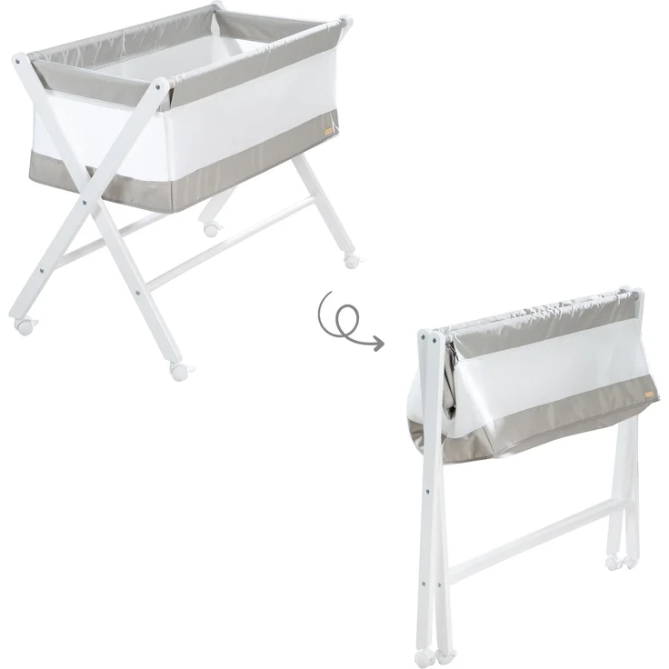 roba Stubenbett - klappbar - Holz - Canvas- & Mesh-Material - inkl. Rollen & Matratze - Weiß / Grau – Bild 7