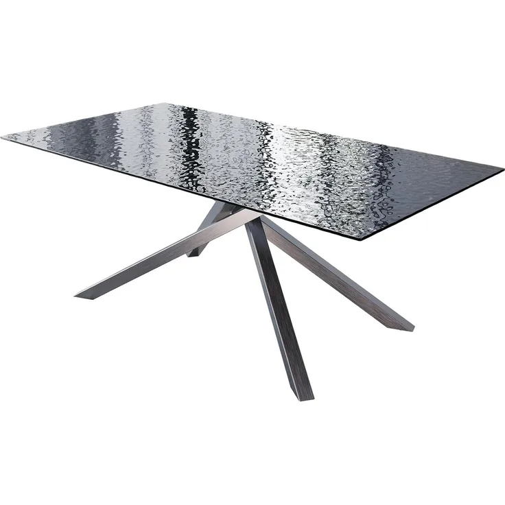 Esstisch Edge 200x100 Reliefglas Rauchschwarz 3D-Design Kreuzgestell Rechteck Edelstahl