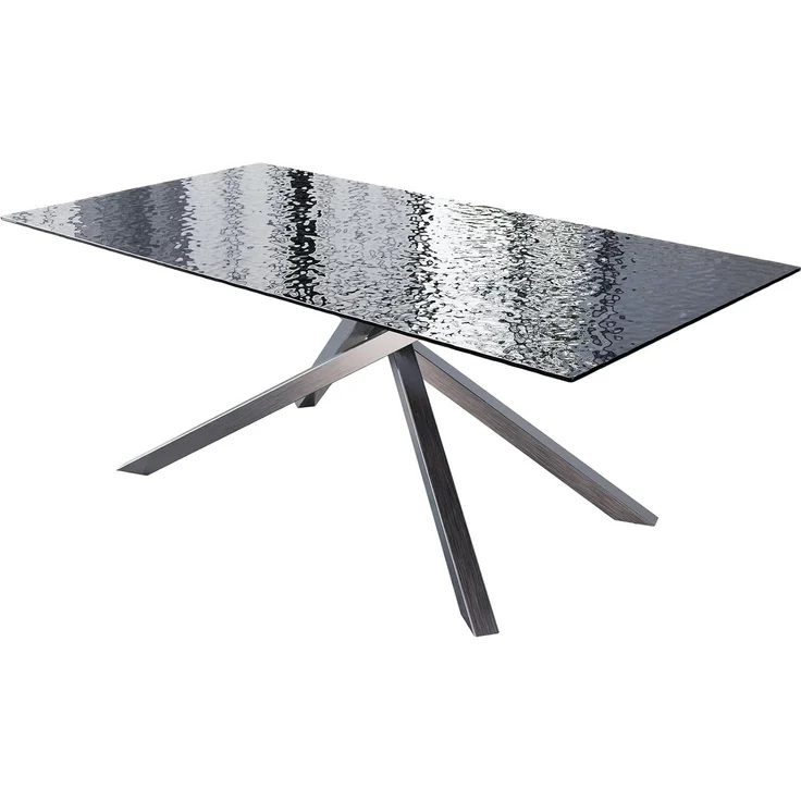 Esstisch Edge 200x100 Reliefglas Rauchschwarz 3D-Design Kreuzgestell Rechteck Edelstahl