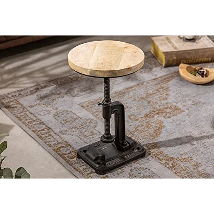 riess-ambiente Beistelltisch ENGINEER Ø30cm natur / schwarz (Einzelartikel, 1-St), Wohnzimmer · Massivholz · Eisen · rund · höhenverstellbar · Industrial – Bild 2