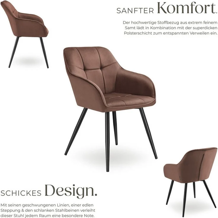 tectake Esszimmerstuhl Stuhl Marilyn, Samtoptik, gesteppt (Set, 6 St), Extra weicher Samtbezug mit elegantem Steppmuster – Bild 2