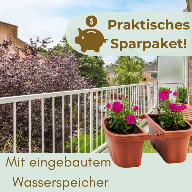 GarPet Blumenkasten 2er Set Blumen Kasten Beidseitig Dopple Balkon Geländer Teracotta – Bild 6