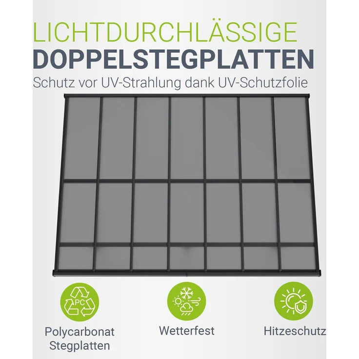 Juskys Terrassenüberdachung Borneo 4x3 m – Aluminium Terrassendach mit Doppelstegplatten Sonnenschutz Wandmontage Überdachung für Terrassen Anthrazit – Bild 4