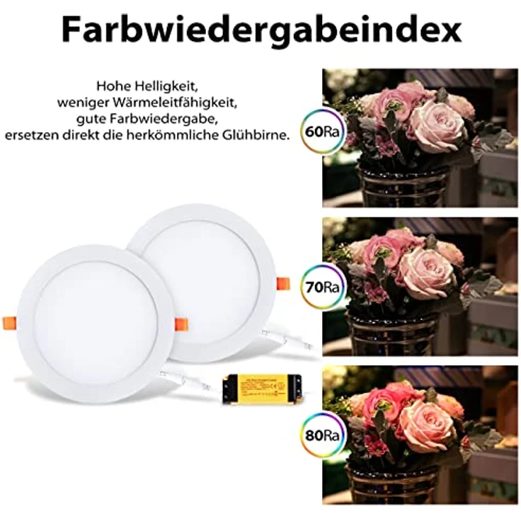 LVWIT 2x18W Ultraslim LED Einbauleuchten, ersetzt 150W Halogen, runde Deckenleuchte mit Treiber, Neutralweiß 4000K, 1650 lm, AC 230V, Downlight/Einbaustrahler/Einbauspots (2er Pack) – Bild 7