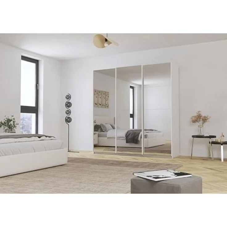 Rauch Möbel Kulmbach, Kleiderschrank mit Schwebetüren für Schlafzimmer, Kinderzimmer, Flur, 3-türig, mit Spiegel und Soft-Close-Funktion, Zubehör Premium, Farbe Weiß, Breite 203 cm – Bild 2