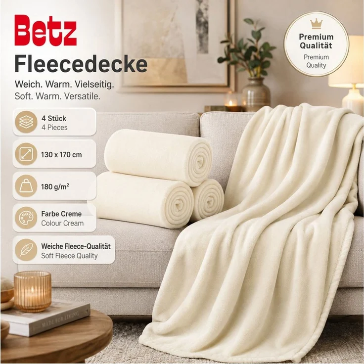 Wohndecke Fleecedecke 4 Stück 130x170 cm 180g/m² Flauschige Sofadecke, Betz – Bild 3
