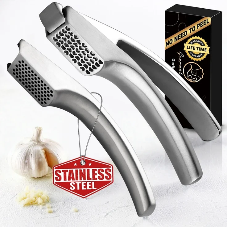 Knoblauchpresse-Set, Knoblauchpresse Garlic Easy Combo, Edelstahl, abnehmbarer Griff, kein Schälen – Bild 1