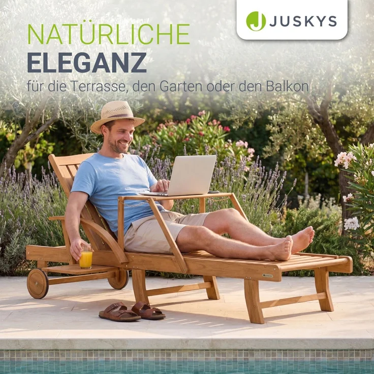Juskys® Sonnenliege SunScape - Natur, Akazie mit verstellbarem Tisch - 196x72,5x30 cm – Bild 7
