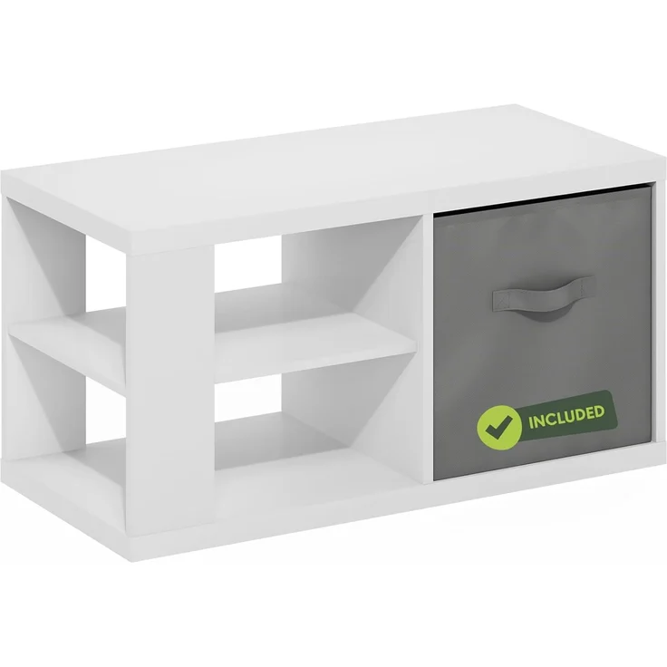 Furinno Viola Couchtisch, Beistelltisch mit offenen Regalen und Aufbewahrungsbox, Weiß/Hellgrau – Bild 1