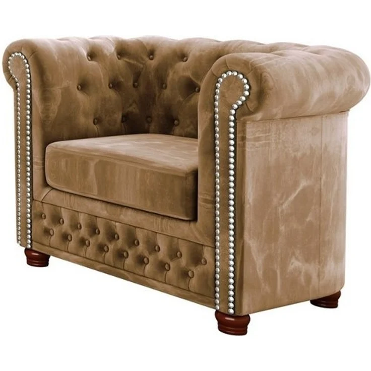 S-Style Möbel Chesterfield-Sessel Leeds aus Samt-Stoff mit Holzfüßen, mit Wellenfederung – Bild 4