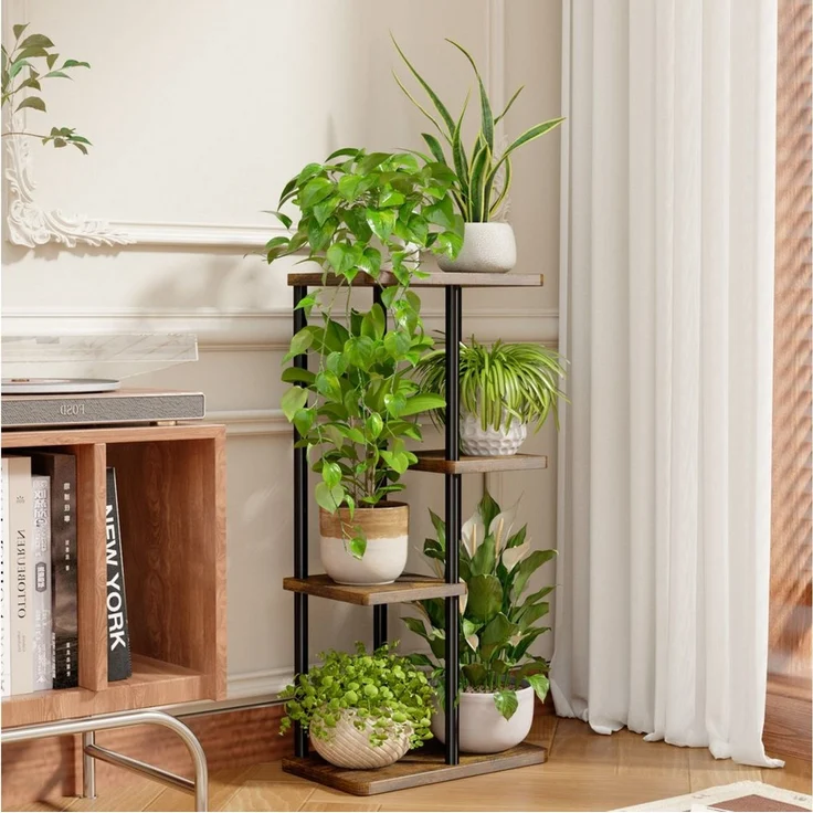 Bamworld Blumenständer Blumenschelf Pflanzenständer Pflanzenregal für mehrere Pflanzen (1 St), 4 Ebenen für 5 Töpfe, Eckpflanztisch – Maße 40 x 24 x 78 cm – Bild 3