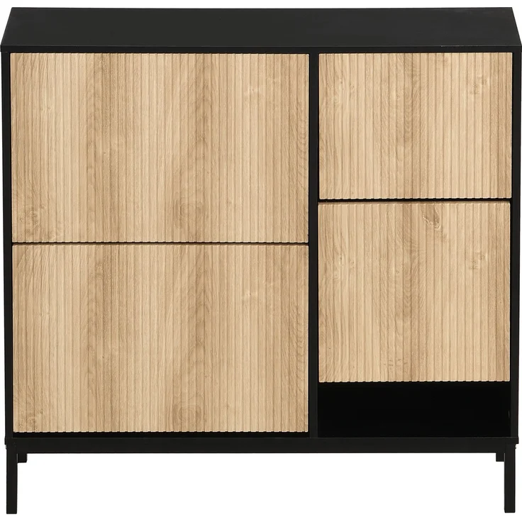 ZUBALIYA Schuhschrank (100 x 25 x 100 cm), 3 Klappfächer, Offener Stauraum, Stauraum für Flur und Eingangsbereich, Schwarz / Naturfarben – Bild 21