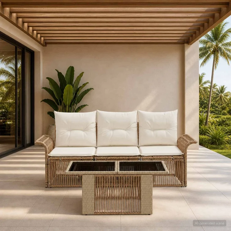 vidaXL Gartensofa-set 4 stk. Beige und Cremeweiß Poly-Rattan 3436587 – Bild 1