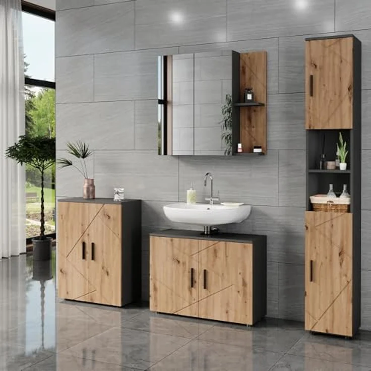 Vichy Wickelkommode Irma, Anthrazit/Goldkraft Eiche, 60 x 97 cm mit praktischem Wickelaufsatz und seitlichen Ablagefächern – Bild 7