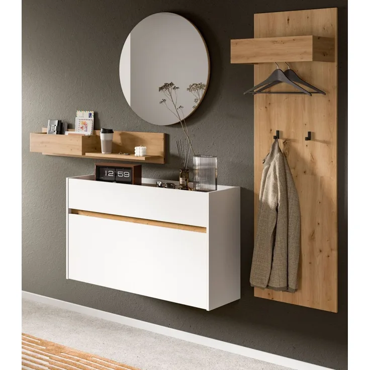Garderobe Set 4-tlg. Borga in weiß und Eiche 205 cm