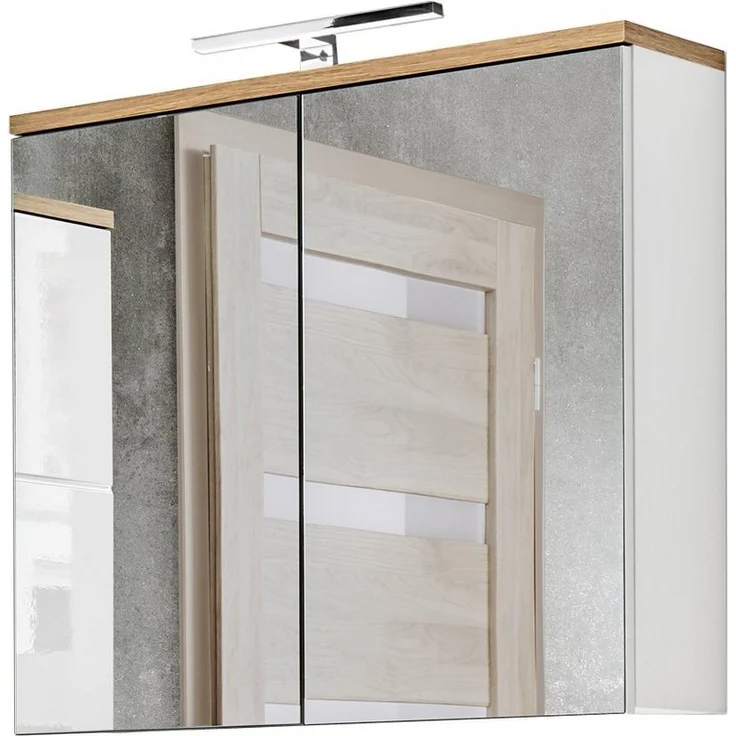 Badezimmer Spiegelschrank 80 cm LED-Beleuchtung LUTON-56 in weiß mit Wotan Eiche Nb, B/H/T ca. 80/70/20 cm – Bild 4