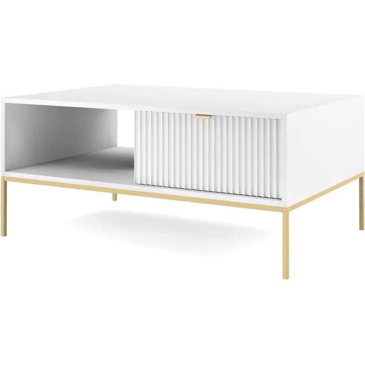 Selsey 'Vellore' Couchtisch 104 x 68 cm, Weiß, mit Schublade und goldenem Gestell