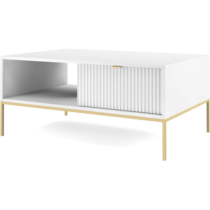 Selsey 'Vellore' Couchtisch 104 x 68 cm, Weiß, mit Schublade und goldenem Gestell – Bild 1