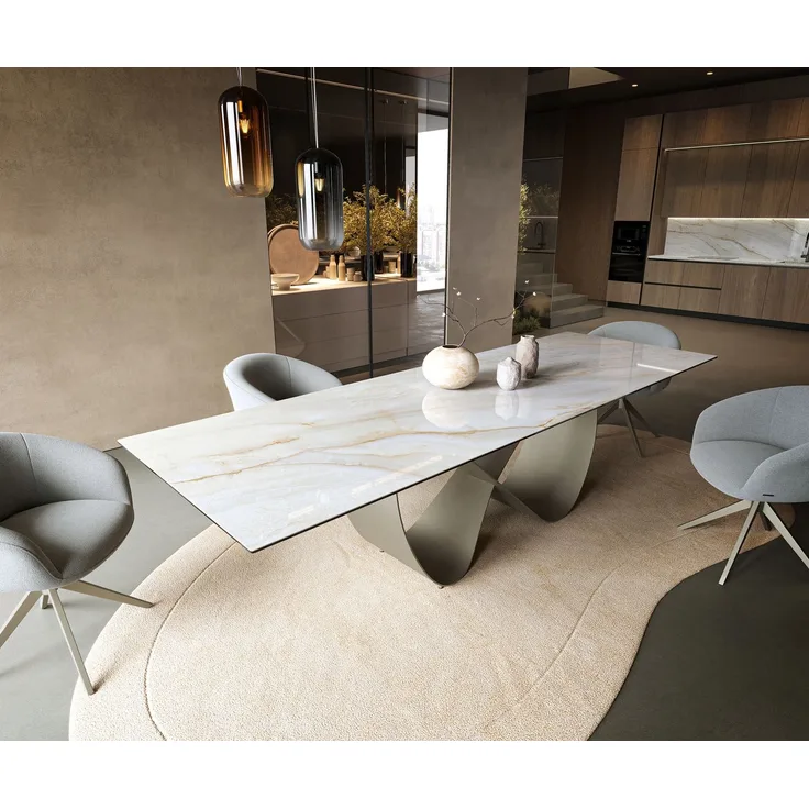 Esstisch Edge 300x100 cm Keramik Onyx Pearl Infinity Metall Effektfinish Titan