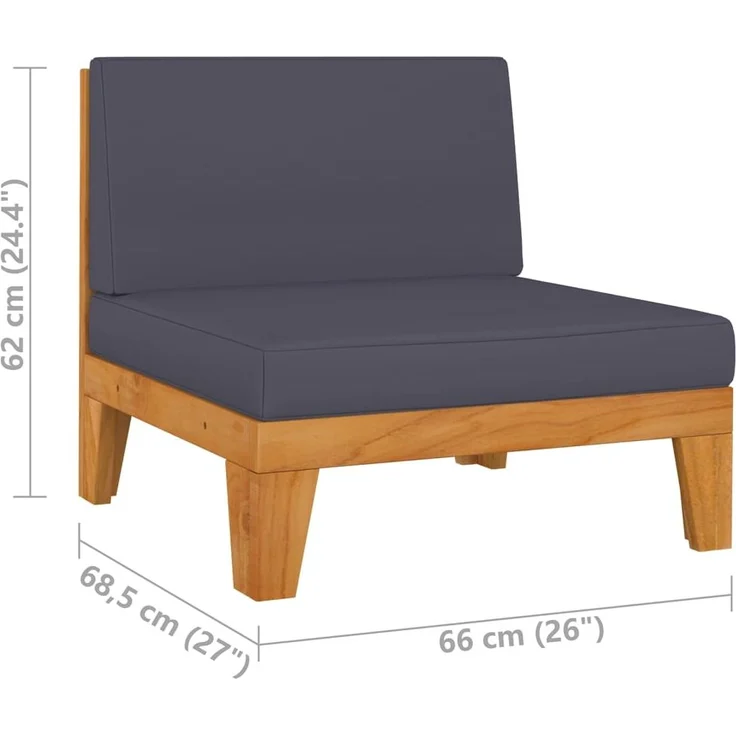 vidaXL Modular-Mittelsofa mit Dunkelgrauen Kissen Akazie Massivholz 312151 – Bild 7