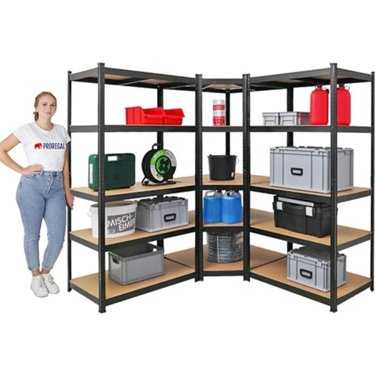 PROREGAL Mega Deal Eckregal Ragnar 1x: 180 x 90 x 60 cm | Taurus 2X: 180 x 90 x 60 cm Schwarz Fachlast 175kg, Kellerregal, Steckregal, Garagenregal, Lagerregal – Bild 4
