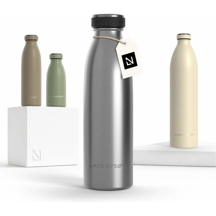 LARS NYSØM Edelstahl Trinkflasche 350ml, 500ml, 750ml, 1L, 1 5 liter | Thermosflasche Kohlensäure geeignet | Auslaufsichere Wasserflasche für Sport, Outdoor, Schule (Stainless Steel, 500ml) – Bild 1