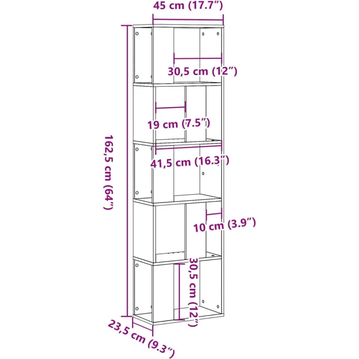 vidaXL Bücherregal 5 Böden Weiß 45x23,5x162,5 cm Holzwerkstoff 852780 – Bild 7