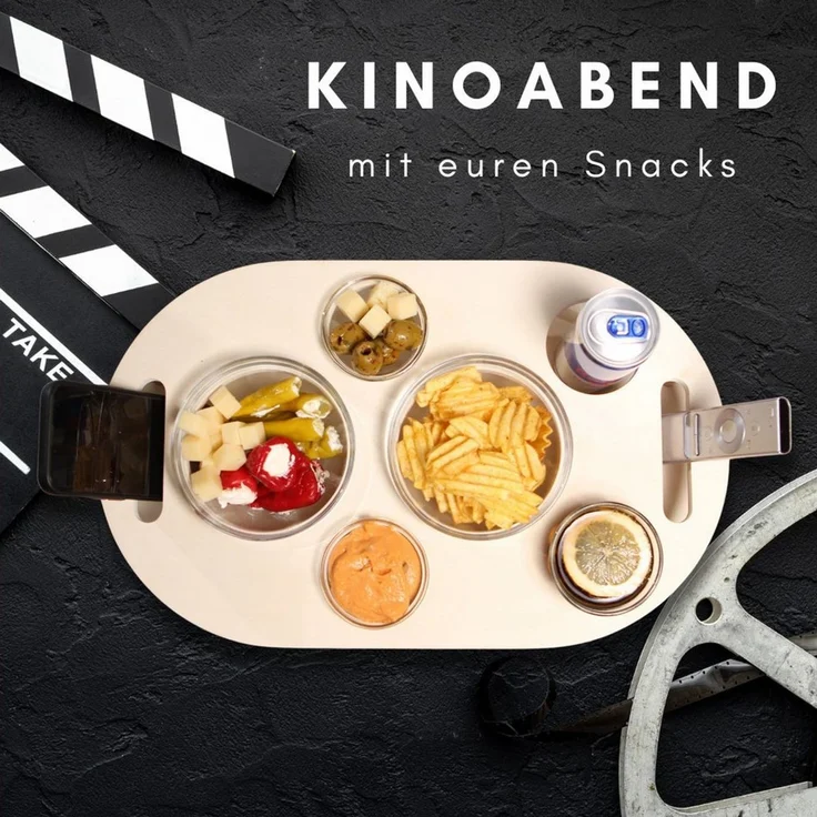 PEGSEN Servierplatte Couchbar Snackbox mit 4 Snackschalen Couch Tablett, Birkenholz, (Set, 5-tlg, 4x Glasschalen), Getränke & Snacks stehen stabil – Bild 4