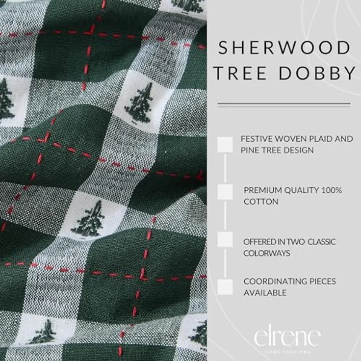 Elrene Home Fashions Sherwood Tree Dobby Tischdecke für Weihnachten/Feiertage, Baumwolle, rechteckig, 152,4 x 304,8 cm, Grün – Bild 4