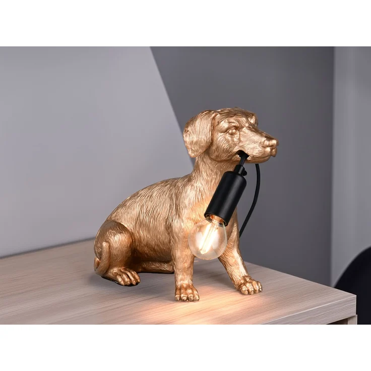 Witzige LED Tischleuchte besondere Hundelampe Gold, Höhe 23,5cm – Bild 1
