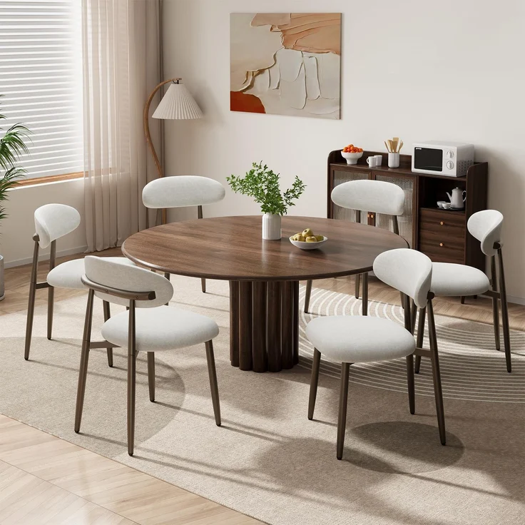 MALOL Esszimmerstühle 6er Set, Polsternder Stühle Esszimmer, Esstisch Stühle mit geschwungener Rückenlehne & Metallfüßen, Moderne Küchenstühle, Stoffstühle für Küche, Wohnzimmer und Gastronomie,Beige