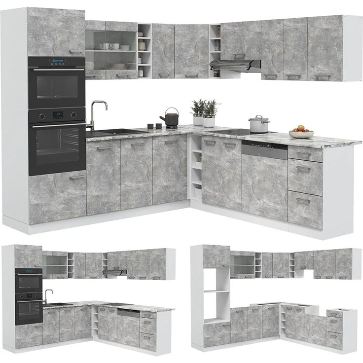 Eckküche R-Line Beton/Weiß 247 x 237 cm ohne Arbeitsplatte Vicco – Bild 6