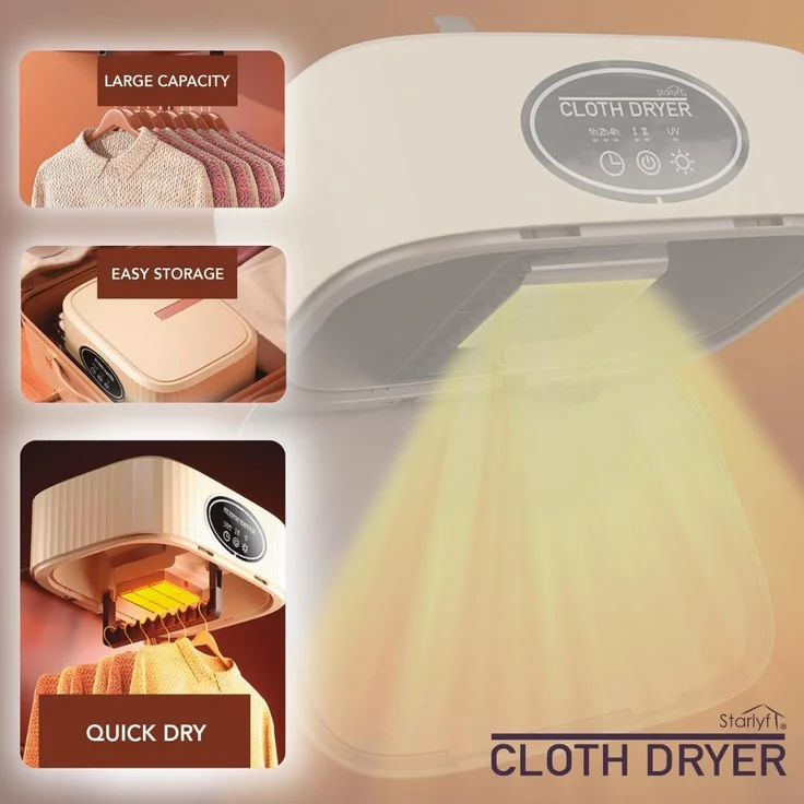 Starlyf Elektrischer Wäschetrockner Cloth Dryer, Trockner elektrisch, klappbar, klein und schmal zum Anhängen – Bild 5
