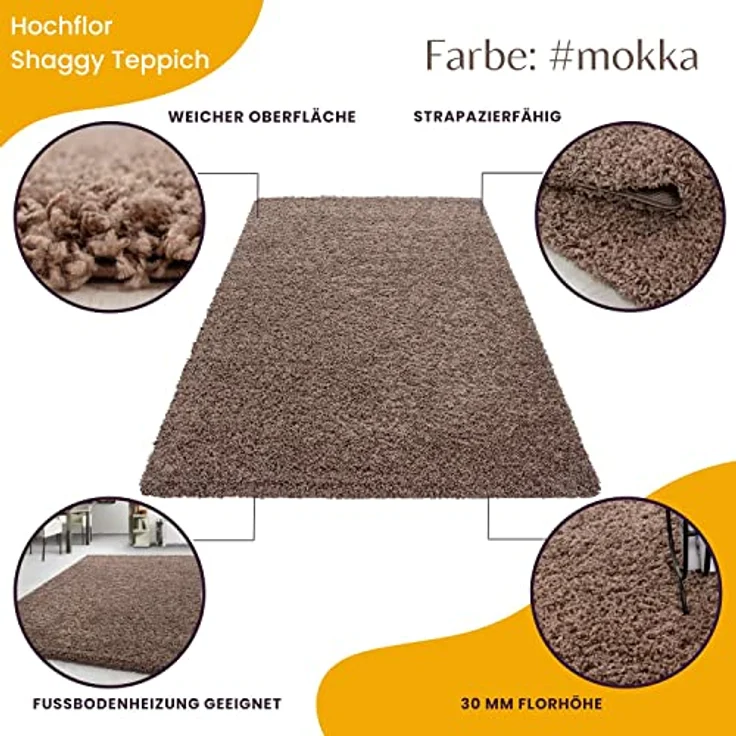 Teppium Teppich Unicolor - Einfarbig, Rechteckig, Höhe: 30 mm, Einfarbig Shaggy Teppich Wohnzimmer Langflor versch. farben und größen – Bild 2