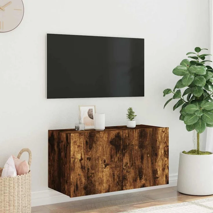 TV-Wandschrank, Fernsehschrank mit LED-Leuchten Räuchereiche 80 x 35 x 41 cm – Bild 5