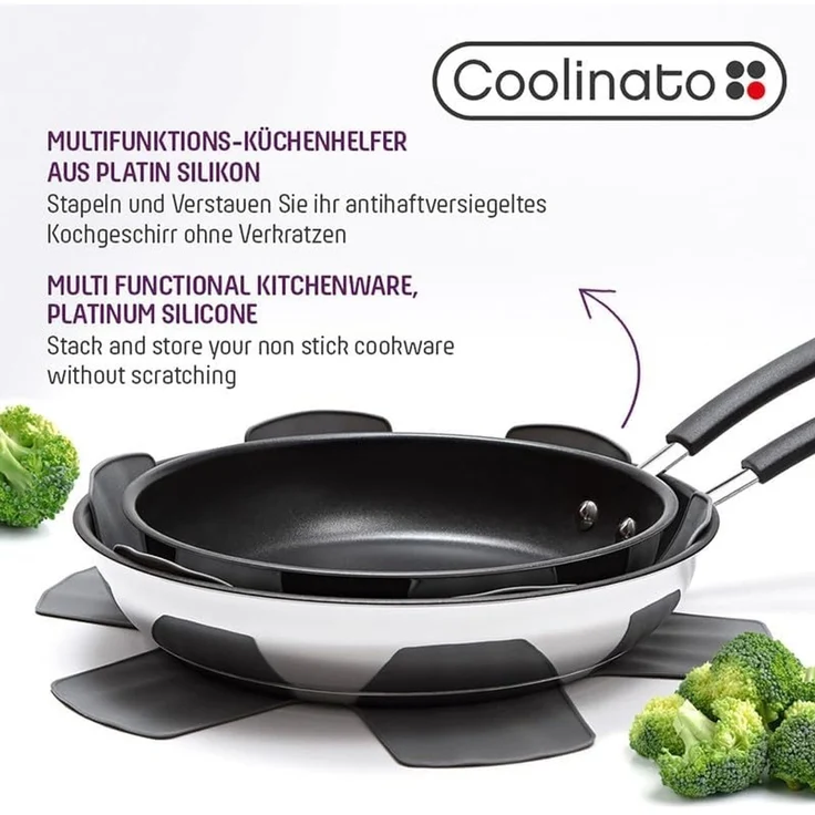 Coolinato Pfannenschoner Pfannenschutz aus Silikon, 6er-Set, 6-tlg, hitzebeständiger Küchenhelfer, Ø 35cm – Bild 3